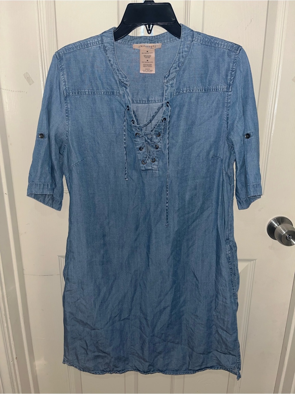 Lace-Up Tunic Dress in Light Blue